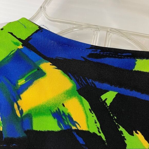 Peter Nygard Blouse Floral Blue Yellow Green V- Neck Stretchy Women's M Petite - Picture 9 of 9